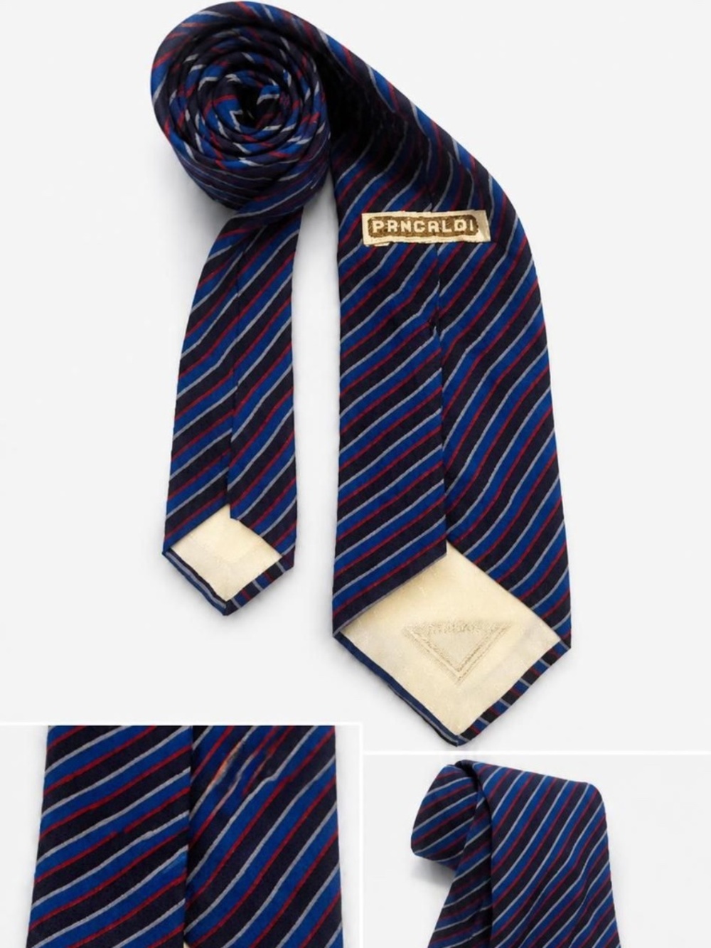 Vintage Vitaliano Pancaldi 100% Silk Necktie – Made in Italy – Navy, Red & Gra